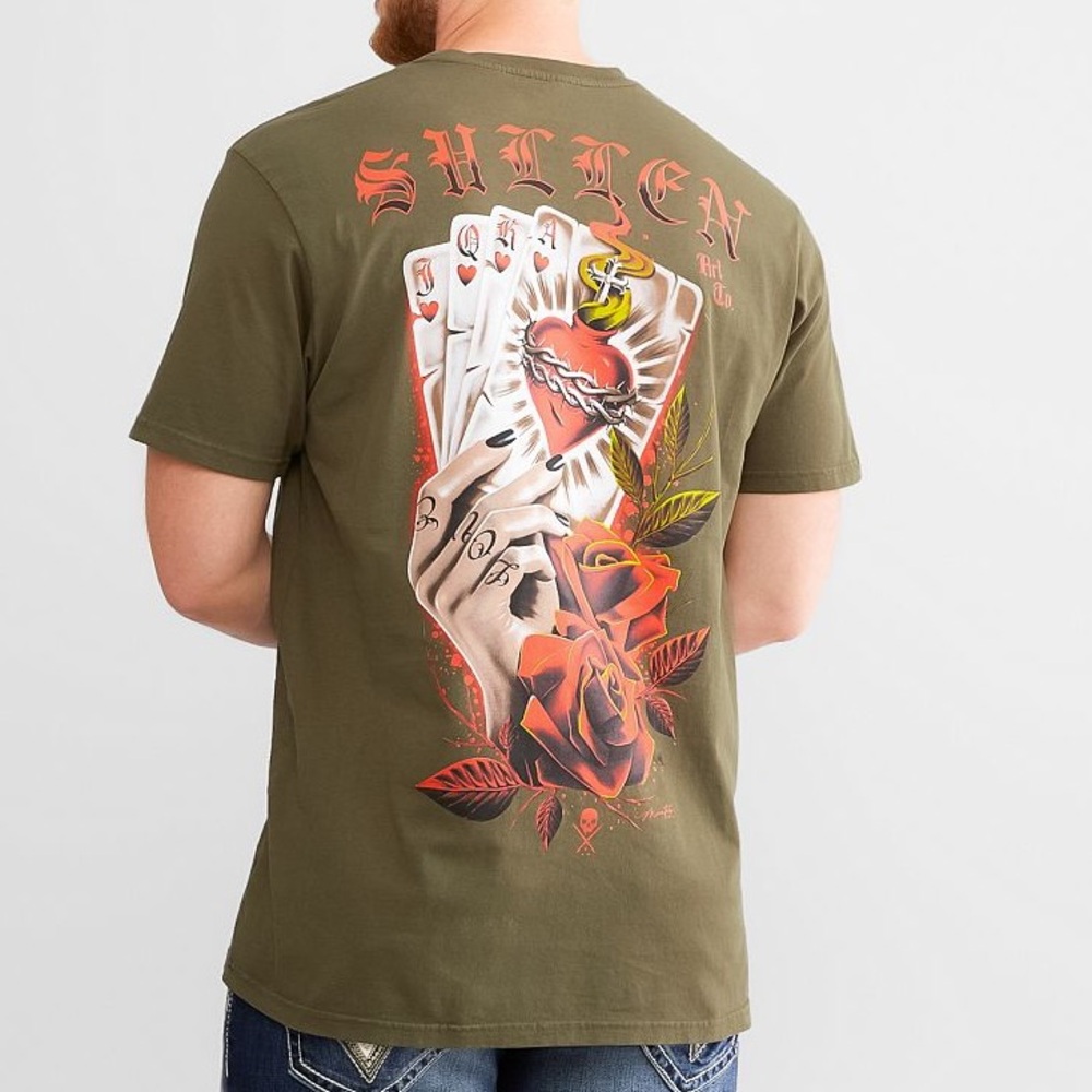 NWT Sullen Mens Small Green Royal Flush Graphic Short Sleeve T-Shirt